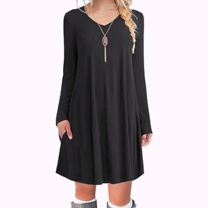 🆕 Casual Swing Plain T-Shirt Long Sleeve Dress WITH POCKETS!!!